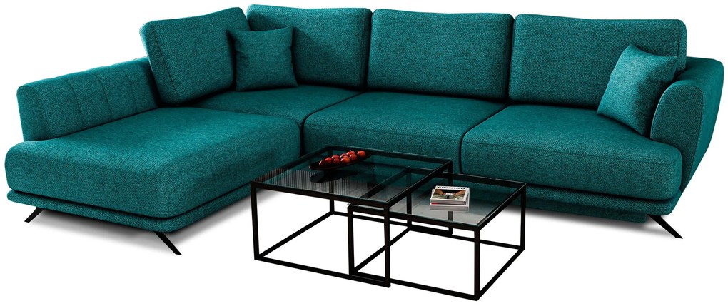 Rozkładana sofa narożna LARDE, turkusowa Wersja: Lewy róg