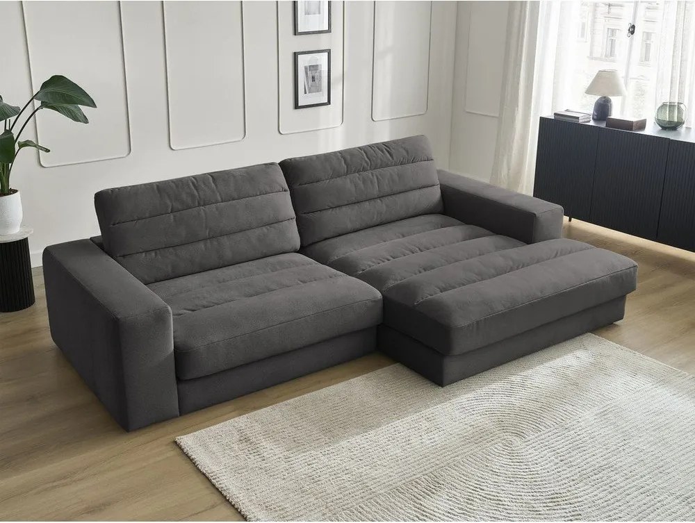 Antracytowy aksamitny narożnik (prawostronny/z szezlongiem) Sierra – Bobochic Paris