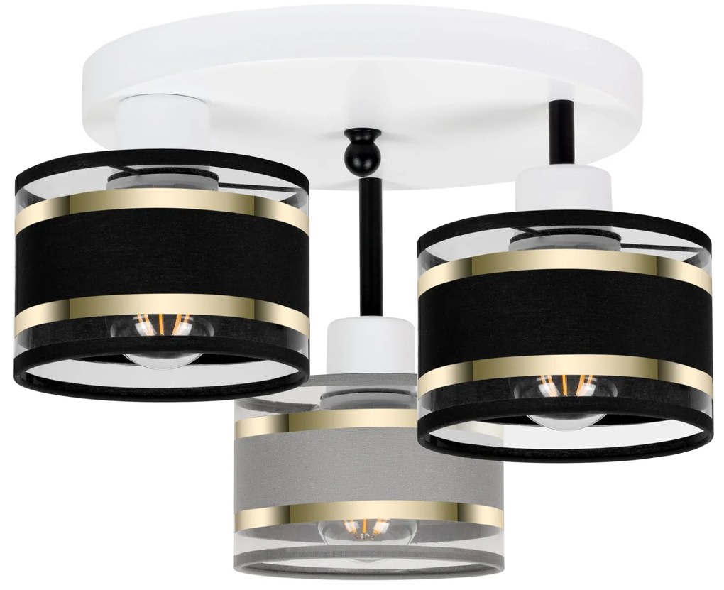 Lampa sufitowa biała trzypunktowa z szaro-czarnymi abażurami T-3030WE-