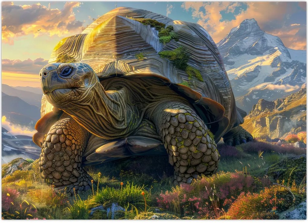 Obraz - Żółw i górski krajobraz (70x50 cm)