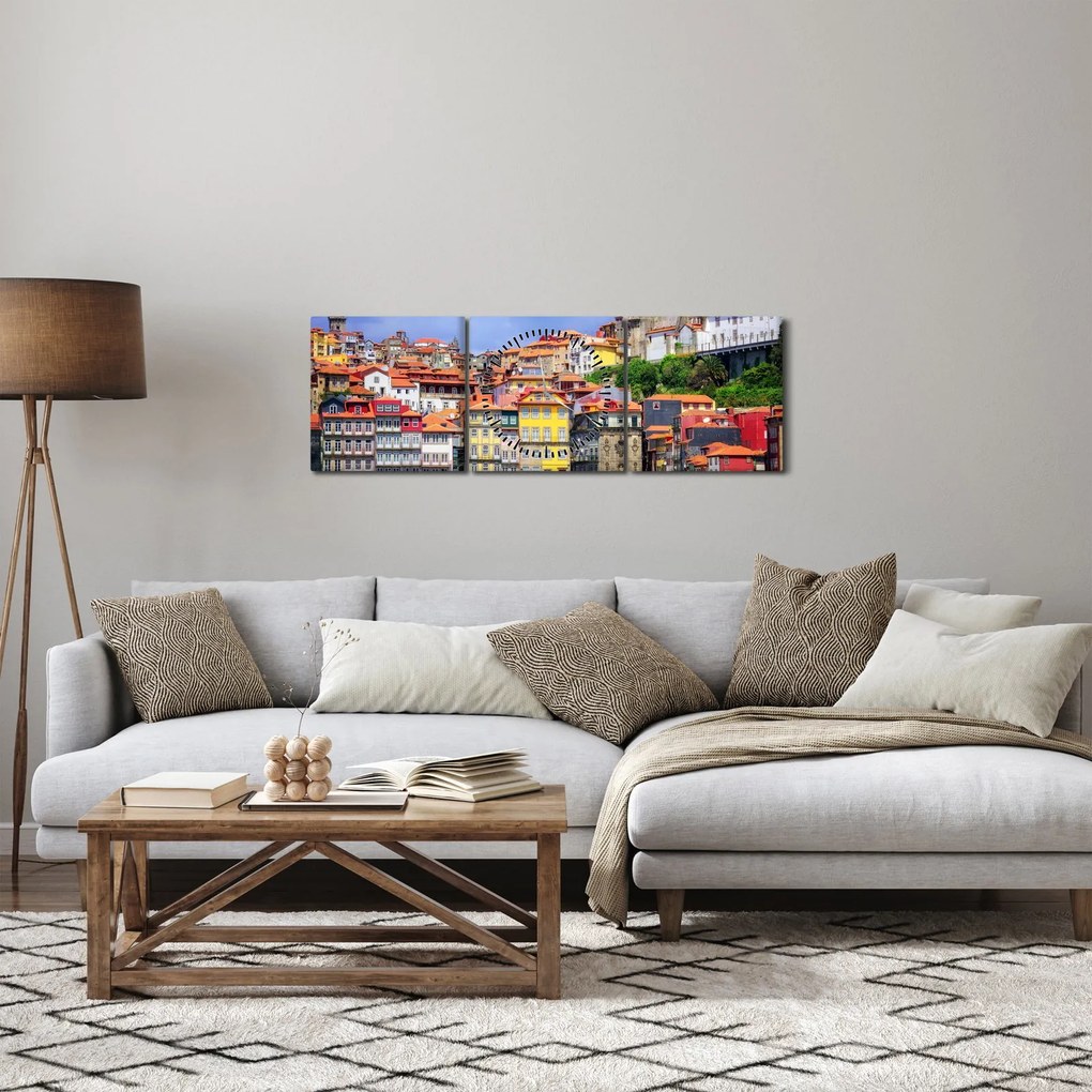 Obraz - Ribeira, Portugalia (z zegarem) (90x30 cm)
