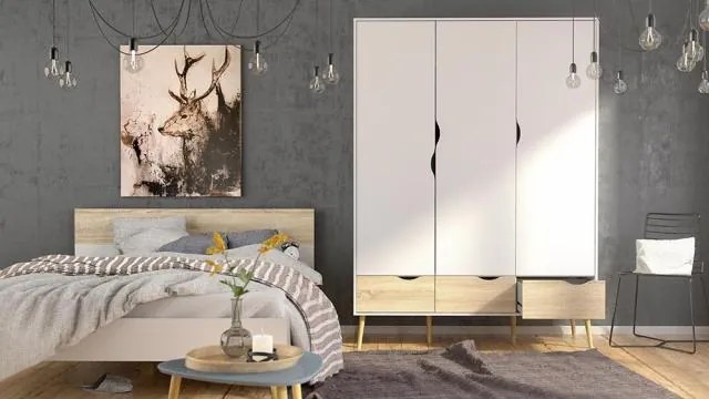 Biały stolik kawowy OSLO 75384 z blatem w dekorze dębu