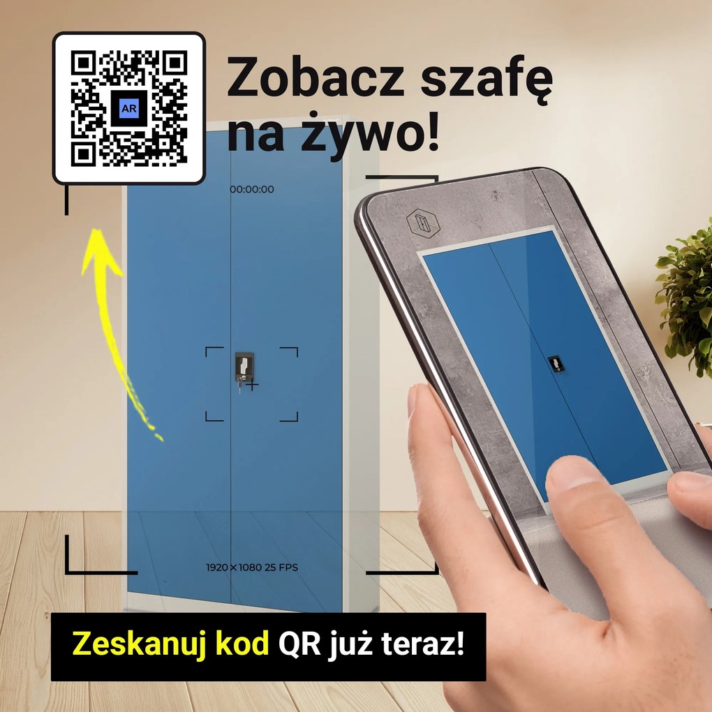 Szafa biurowa na dokumenty szaro-niebieska: JAN, 900 x 1850 x 400 mm