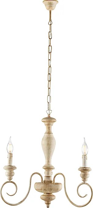 Żyrandol Cascina z drewna i żelaza w kolorze białym i gołębiej szarości, 3 światła, 113 Ø44 BL265-3-BT