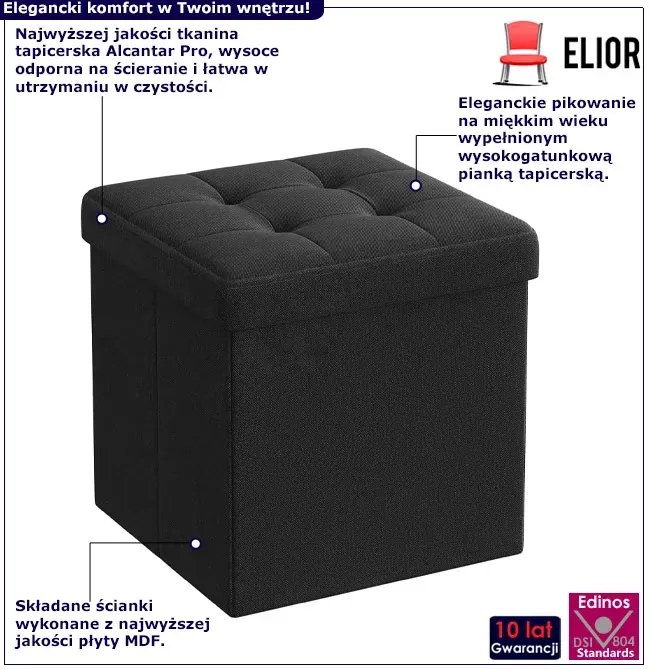 Czarna Pikowana Pufa Tapicerowana D6-B25
