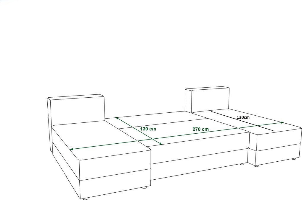 Rozkładana sofa narożna w kształcie U LIVARO 305x140 cm, jasnoszara