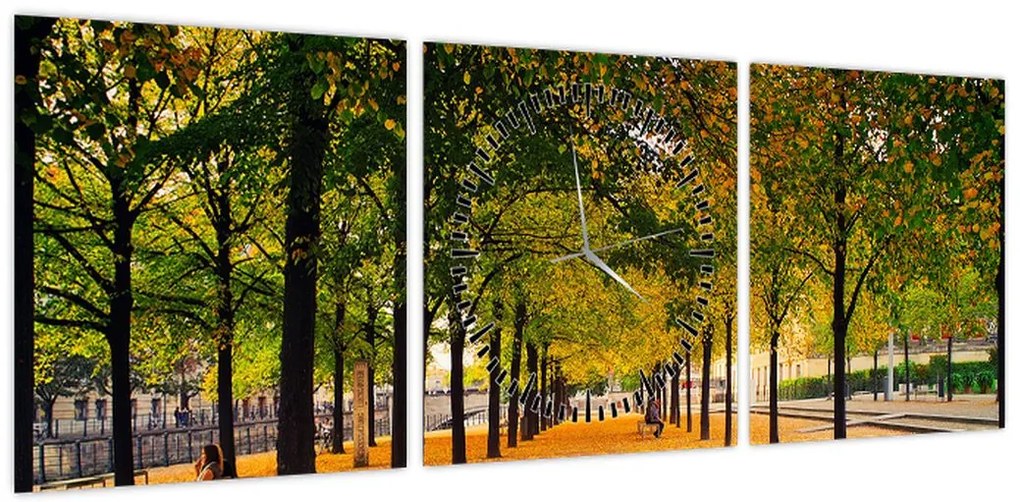 Obraz alei jesiennych drzew (z zegarem) (90x30 cm)