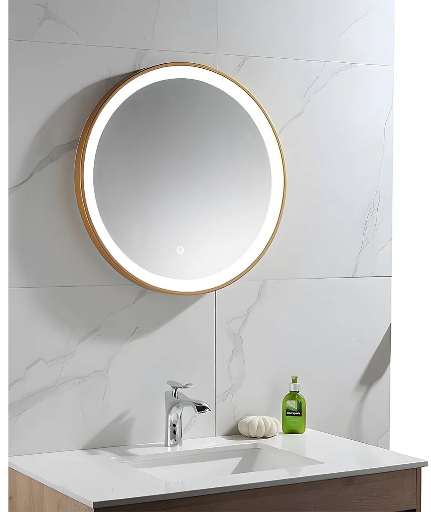 Okrągłe lustro łazienkowe z podświetleniem LED NUMEA złote - Dł. 60 x Wys. 60