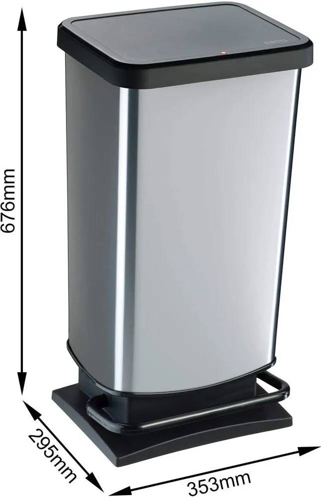 Plastikowy kosz na śmieci z pedałem w kolorze srebra 40 l Paso – Rotho