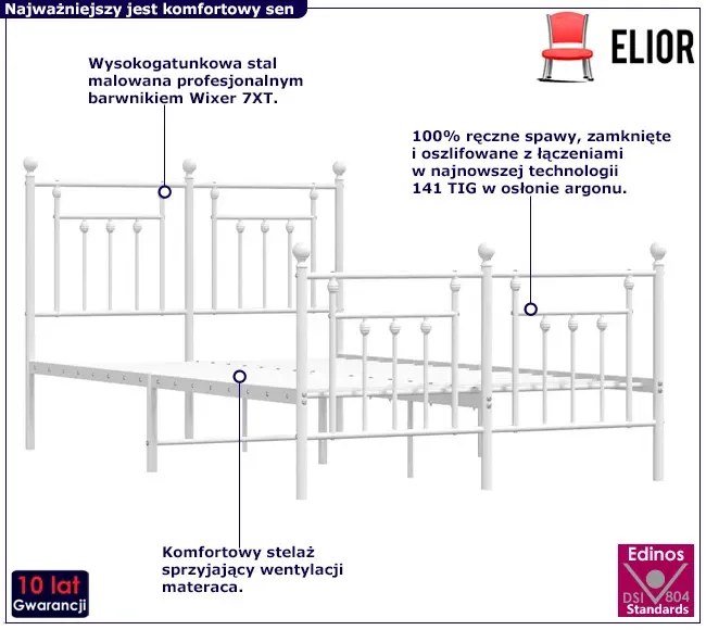 Białe metalowe łóżko industrialne 120x200 cm Cadix