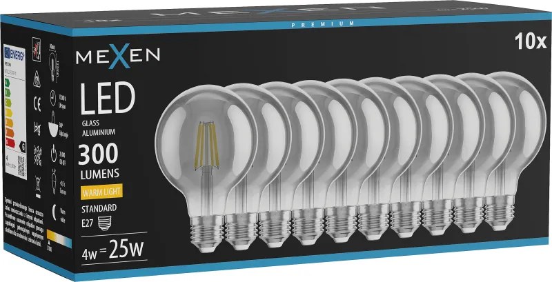 Mexen Vintis 10x żarówka filament LED E27, G80, 4W, Ciepła - 2700K, 300 lm, smoke - L155-E27-0427-70x10