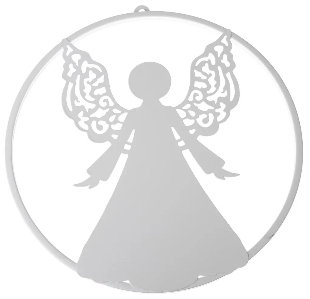 Metalowa dekoracja świąteczna na ścianę aniołGaladriel biała, 38 x 39,5 cm