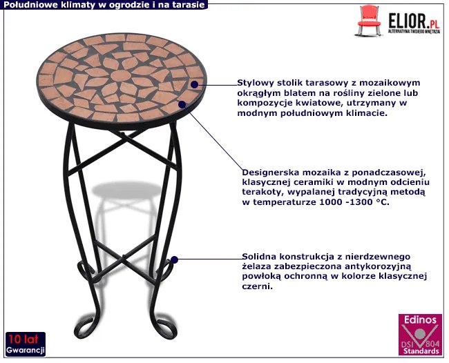 Terakotowy stolik do ogrodu z mozaikowym blatem - Bario