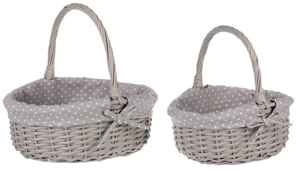 Zestaw koszyków wiklinowych z tkaniną Szara kropka, 2 szt., 2 rozmiary, 31 x 28 x 26 cm