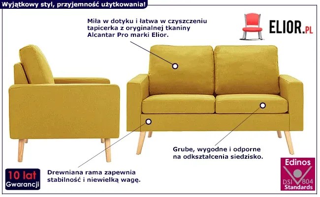3-osobowy zestaw wypoczynkowy z fotelem, żółty - Muria 3X