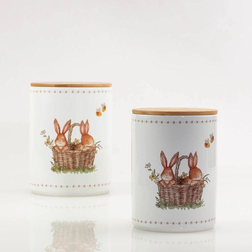 Pojemniki kuchenne ceramiczne CHARMY, wzór w zajączki, 2 sztuki