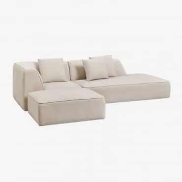 Narożna Sofa Modułowa Cardea 2-częściowa Z Prawą Leżanką I Tapicerowanym Pufem Kremowo-beżowy Szenil - Sklum