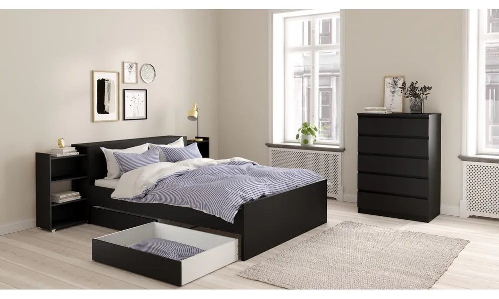 Czarne łóżko dwuosobowe 140x190 cm Naia – Tvilum
