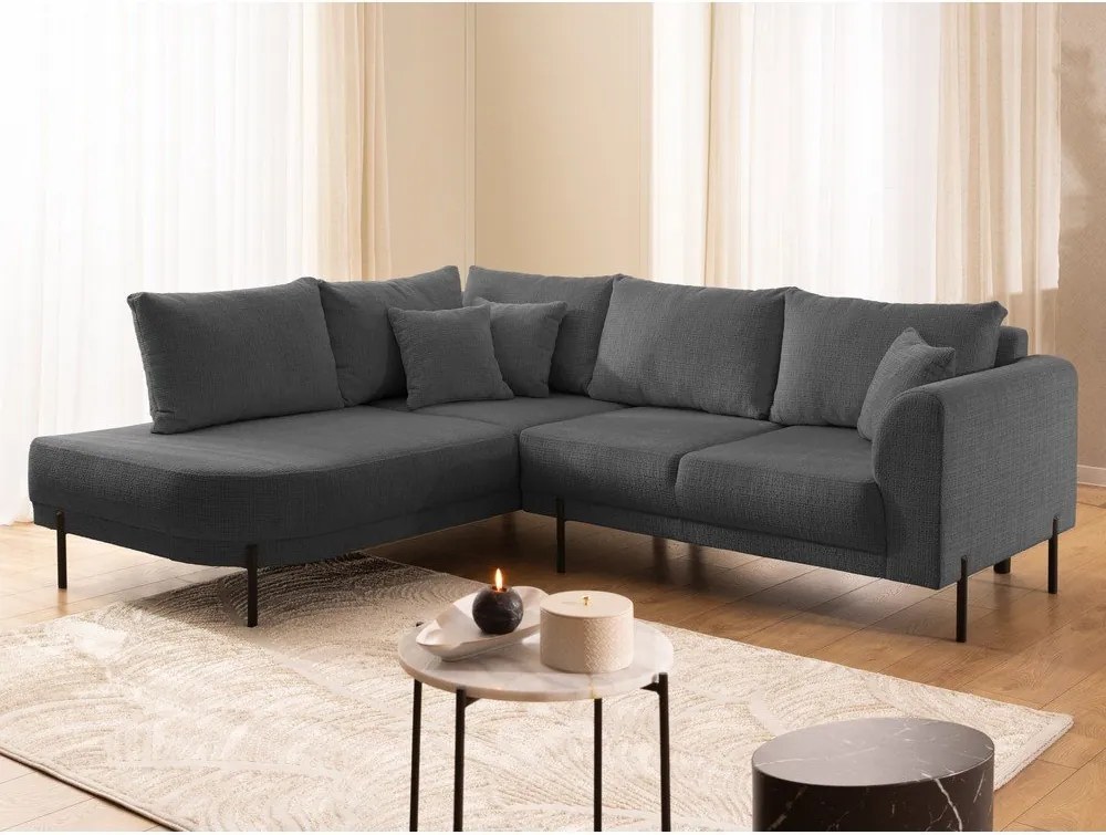 Ciemnoszary narożnik z tkaniny szenilowej (lewostronny/w kształcie litery L) Mauris – Ropez