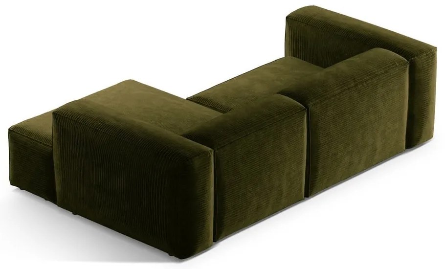 Zielony sztruksowy narożnik (prawostronny/z szezlongiem) Bergamo – Cosmopolitan Design