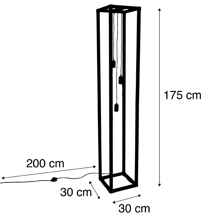 Przemysłowa lampa podłogowa czarna 3-źródła światła - CageDesignerski Oswietlenie wewnetrzne