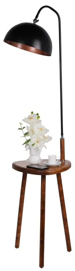 Czarna/brązowa lampa stojąca z półką z metalowym kloszem (wysokość 160 cm) Table – Opviq lights