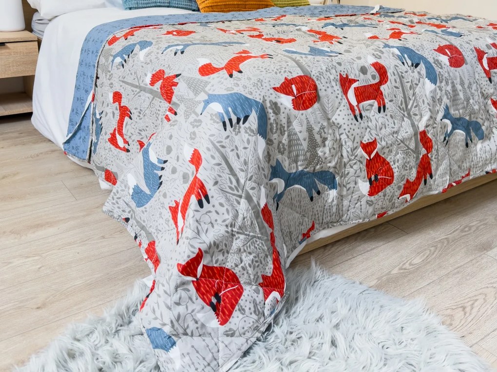 Narzuta na łóżko FOXIVA szara, 100% bawełna Rozmiar: 170 x 210 cm