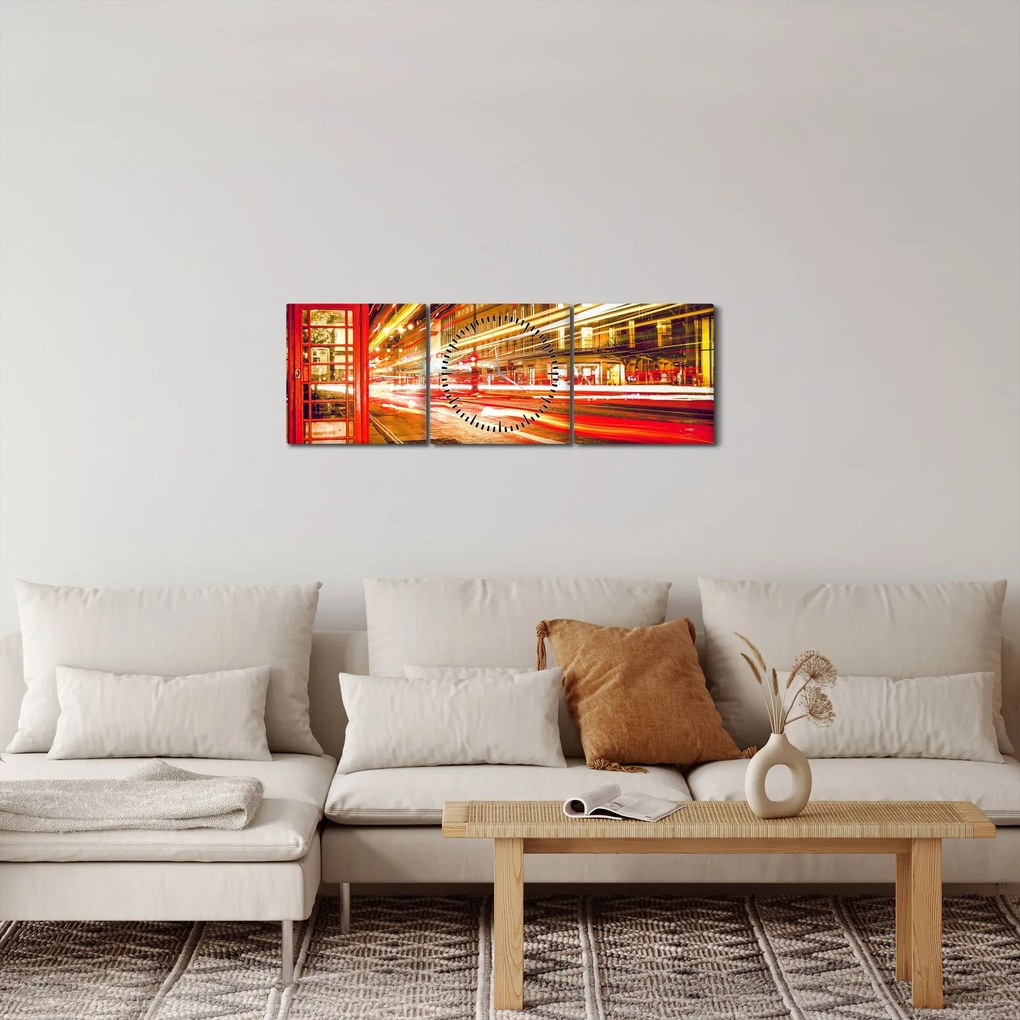 Obraz - czerwona budka telefoniczna (z zegarem) (90x30 cm)