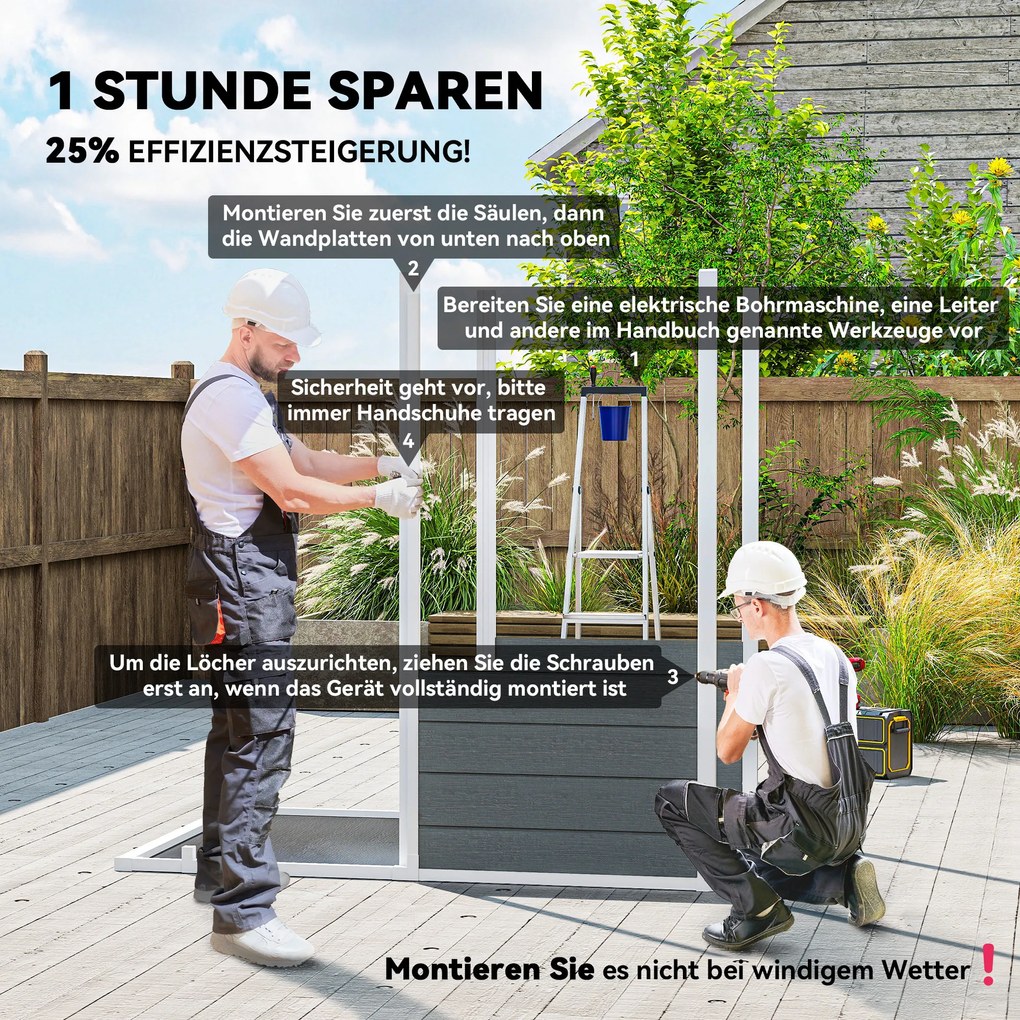 Outsunny Domek ogrodowy, Schowek z podłogą, oknem, zamkiem, z żywicy polipropylenowej, odporny na warunki atmosferyczne, Szary