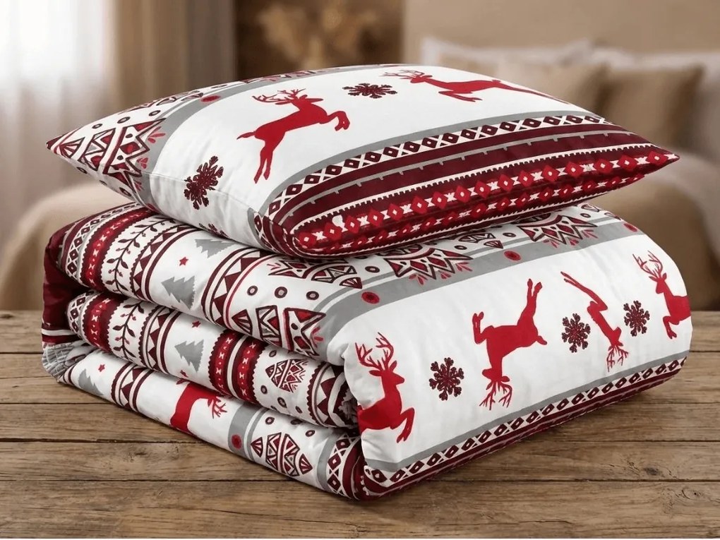 PrzytulneMieszkanie.pl PrzytulneMieszkanie.pl Pościel z mikrofibry JELEŃ I PŁATEK czerwona