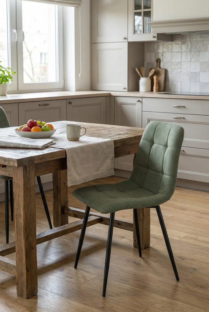 Nowoczesne pikowane krzesło oliwkowe W3-M37