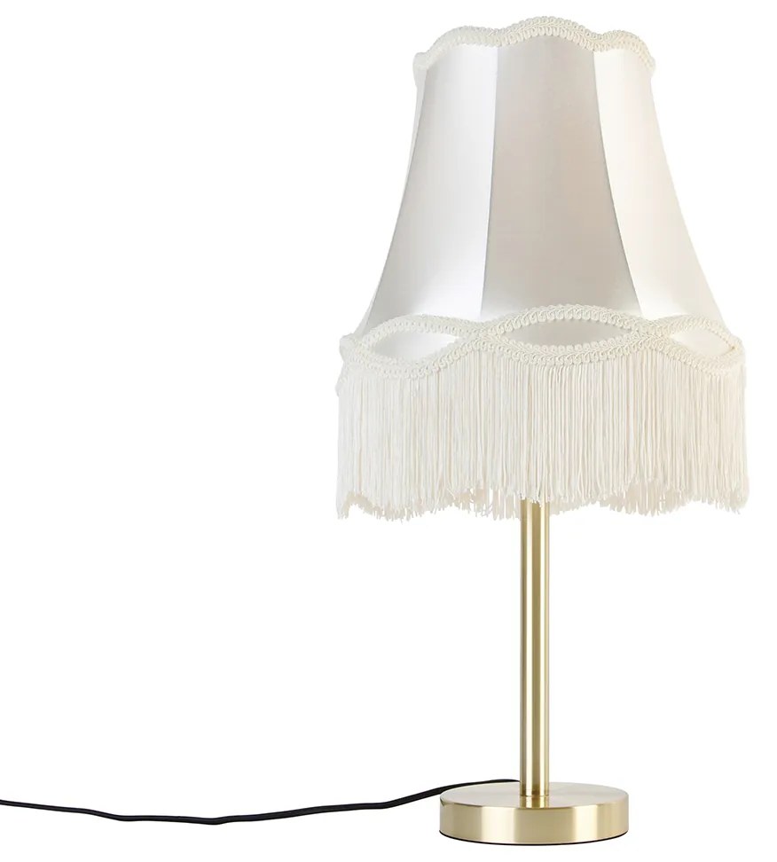 Klasyczna lampa stołowa mosiężna z abażurem w kolorze kremowym 30 cm - Simplo klasyczny/Antyczny Oswietlenie wewnetrzne