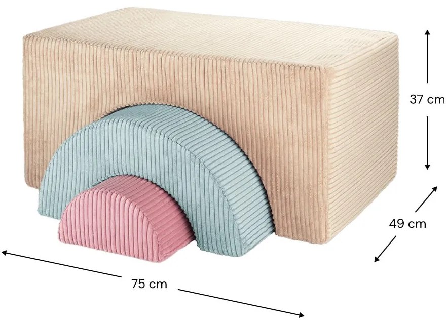 Jasnobrązowy sztruksowy piankowy plac zabaw 3 szt. wysokość 37 cm 75x49 cm Rainbow Montessori – Wigiwama