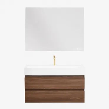 Zestaw Wiszących Mebli Łazienkowych Z Drewna I Forniru Jesionowego Zintegrowany Z Umywalką Ona Ciemna Czerń & - Sklum