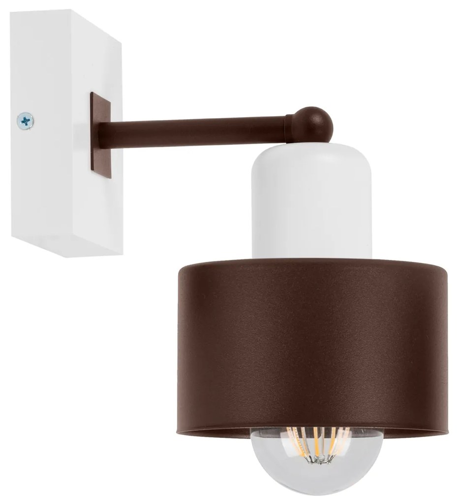 Brązowo-biały kinkiet LED WD-BR10x10WE jednopunktowy z litego drewna