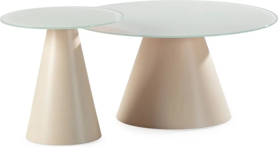 Kremowe okrągłe stoliki zestaw 2 szt. ze szklanym blatem ø 80 cm Vida – MOME