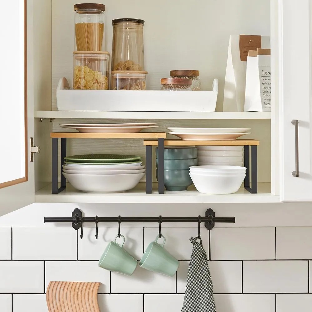 SongmicsHome Zestaw bambusowych organizerów CEZAR, 2 szt., brązowa/czarna