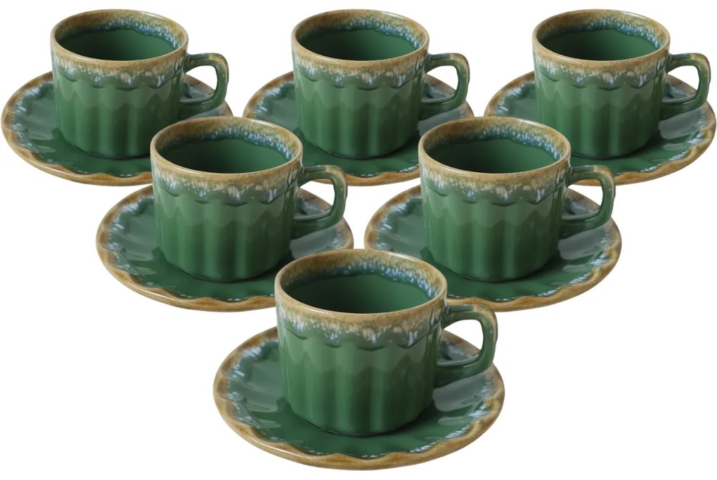 Zestaw 6 filiżanek ceramicznych ze spodkami Elementa 185 ml, zielony