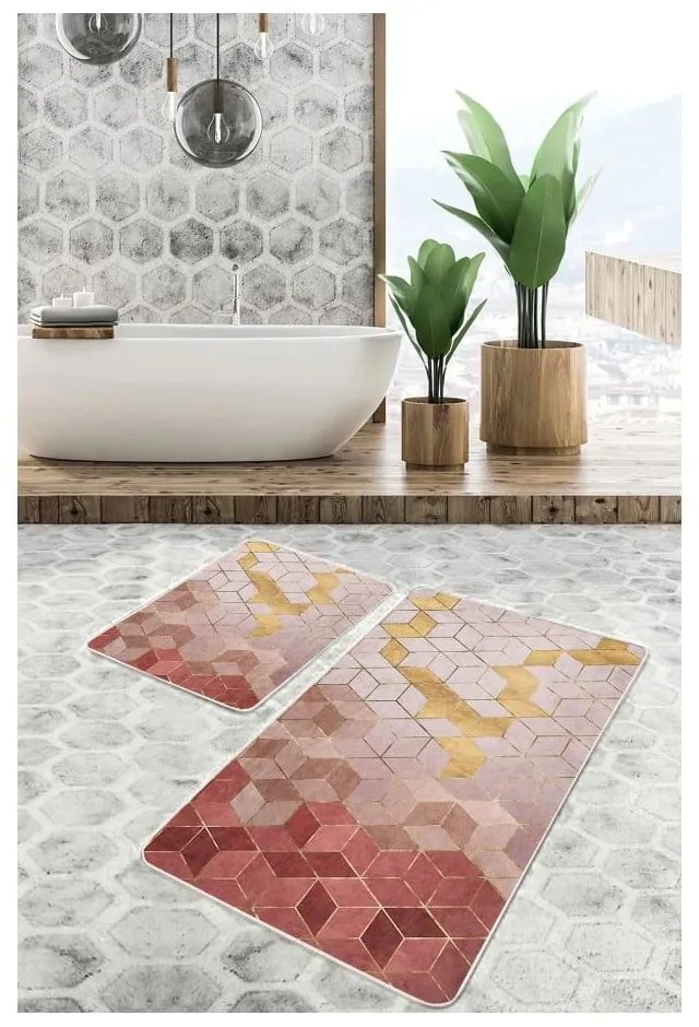 Różowe aksamitne dywaniki łazienkowe zestaw 2 szt. 60x100 cm – Mila Home
