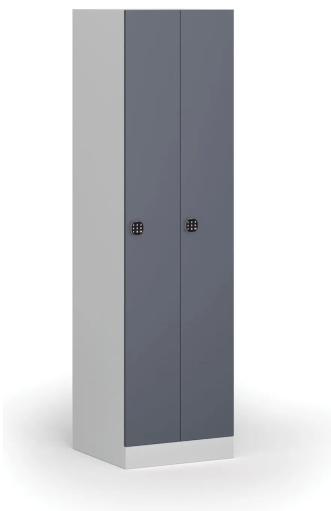 Szafka ubraniowa S1 wąska, 2-drzwiowa, 1850 x 500 x 500 mm, zamek kodowy, drzwi ciemnoszare