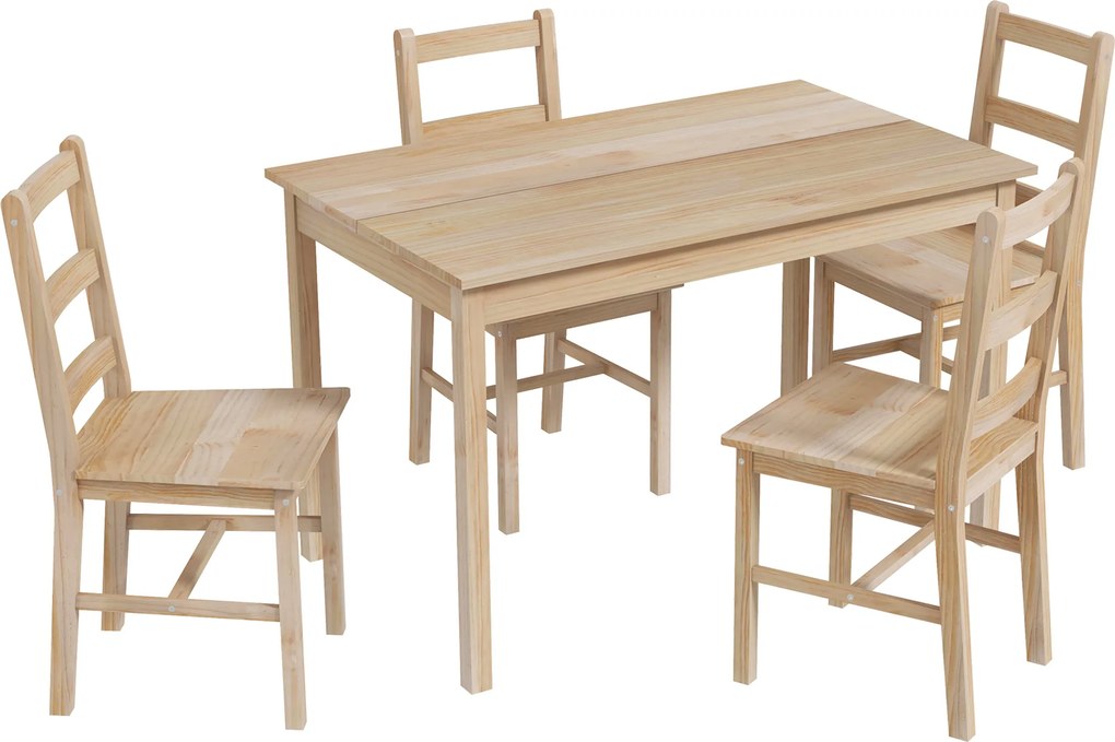 HOMCOM Zestaw jadalniany 5-częściowy stół i krzesła z drewna litego naturalny kolor 118x73x75 cm | Aosom PL