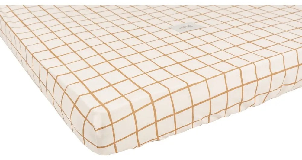 Bawełniane dziecięce prześcieradło z gumką do łóżeczka 80x160 cm Camel Check – Malomi Kids