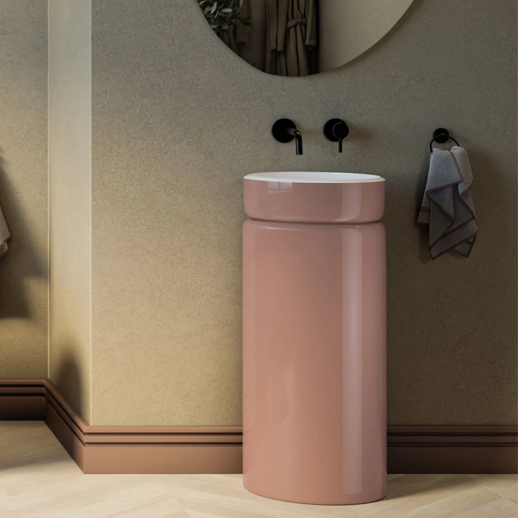 Umywalka z konglomeratu wolnostojąca okrągła 85 x 40 cm RONA Mocha Mousse matt / połysk bez przelewu : Wykończenie - w połysku