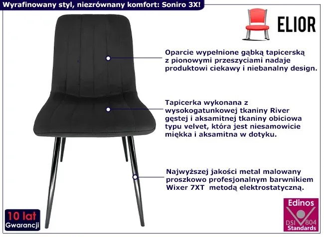 Czarne nowoczesne krzesło pikowane - Soniro 3X