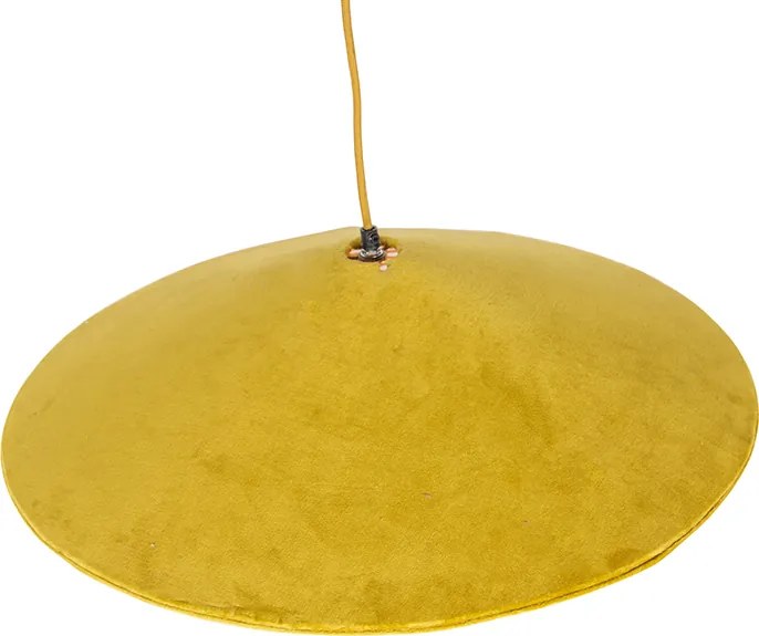 Rustykalna lampa wisząca żółty welur z rattanu 60 cm - Frills Can