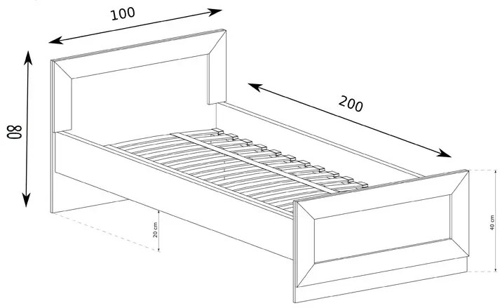 Pojedyncze łóżko 90x200 dąb stuletni - Lorines 22X
