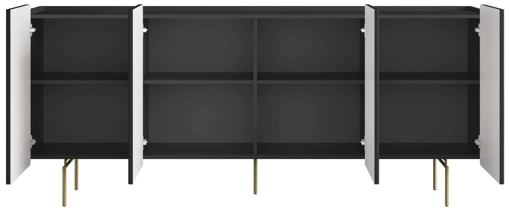 Komoda Malmi 200 cm czterodrzwiowa - czarny mat / złote nóżki
