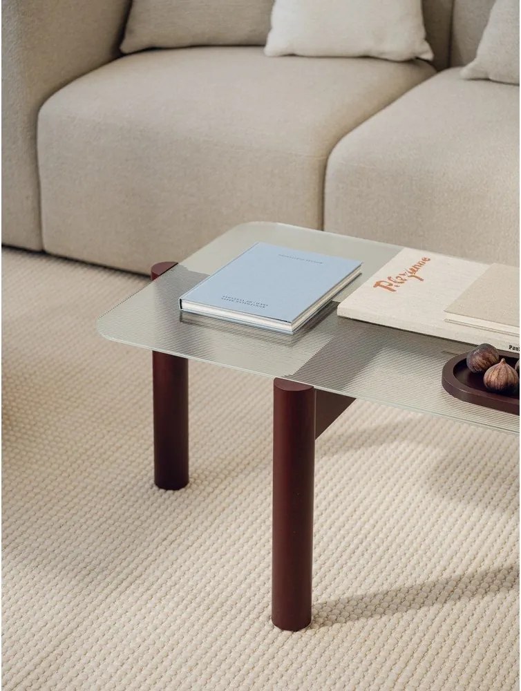 Bordowy stolik ze szklanym blatem 55x105 cm Kob – noo.ma