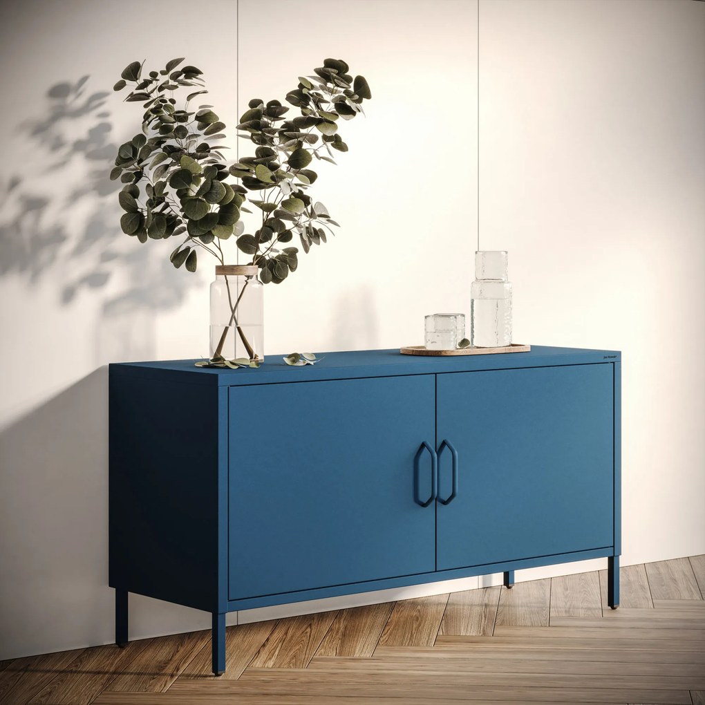 Szafka RTV metalowa na nóżkach granatowa, 1150x595x400 mm: ROSA Modern