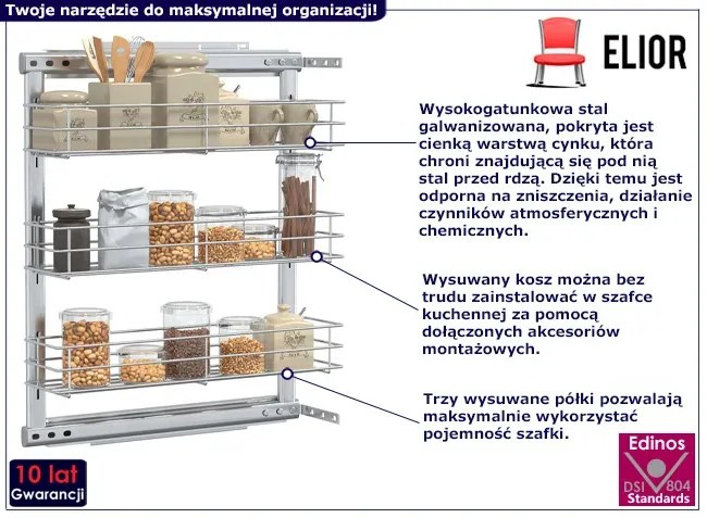 Srebrny 3-poziomowy kosz typu cargo - Flefis